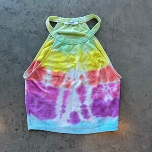 Vintage Y2k Zara Multi Color Tie Dye Halter Tank Top Women's Small